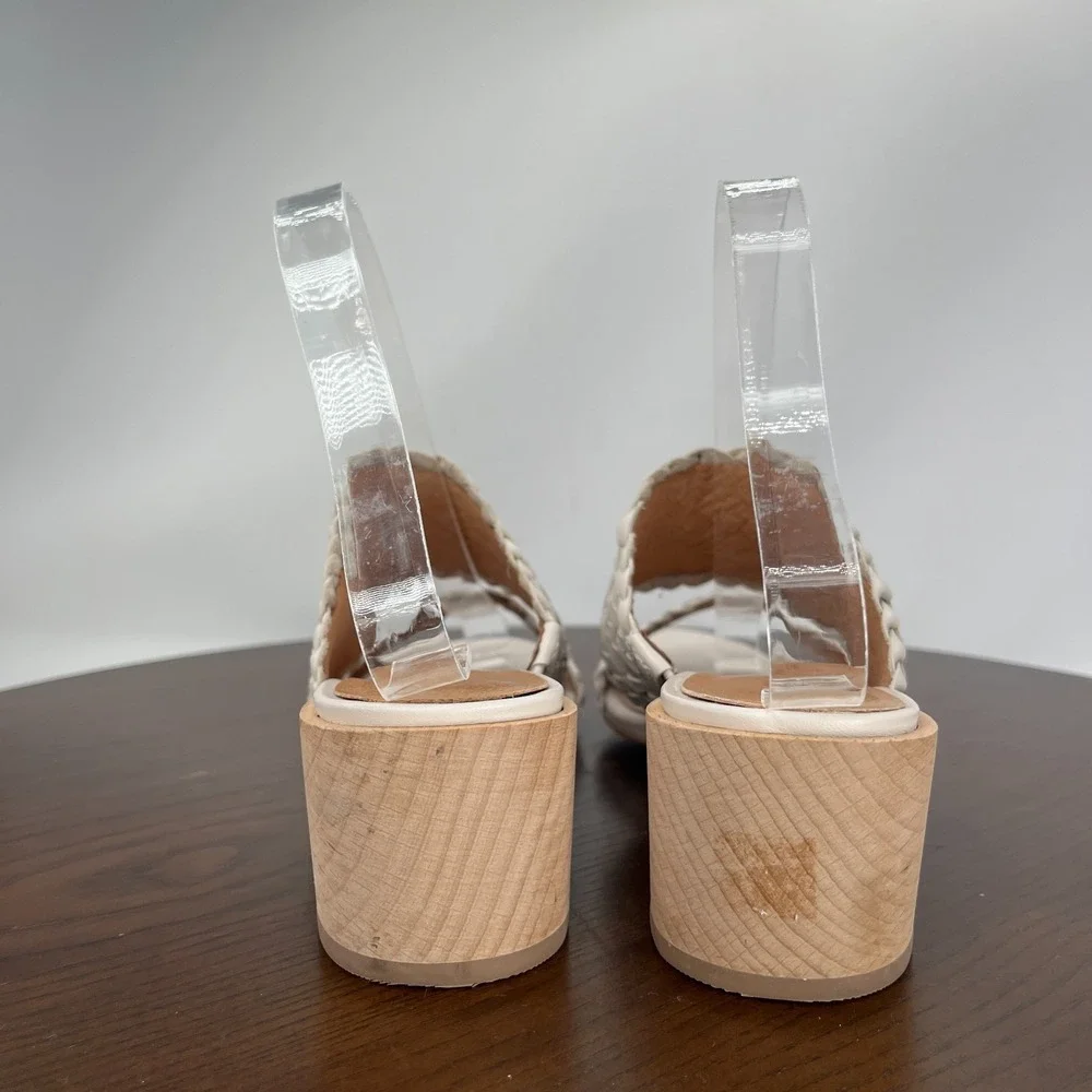 Madewell Kiera Sandals Women 6.5 Pale Oyster Woven Leather Block Heel Mule AM223 - Picture 5 of 16